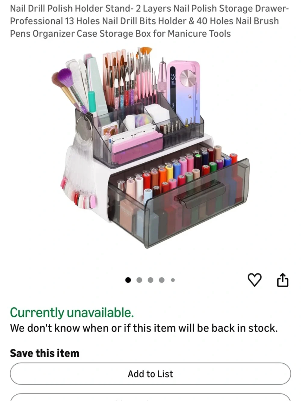 Nail Drill & Brush Organizer - Pink and Clear Multi-Compartment Storage